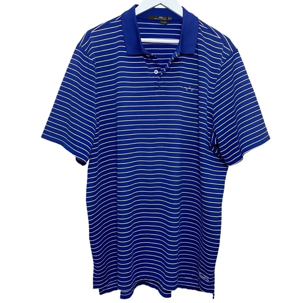 Ralph‎ Lauren RLX Cobalt Blue & White Stripe Golf Performance Polo Tee Size XXL